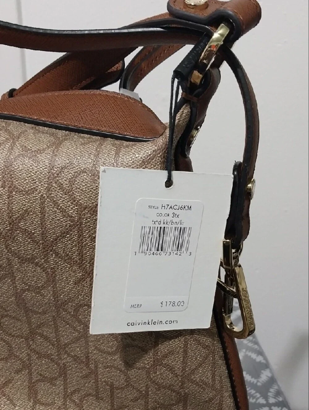 Calvin Klein Beige/Tan Logo-Print Shoulder Bag